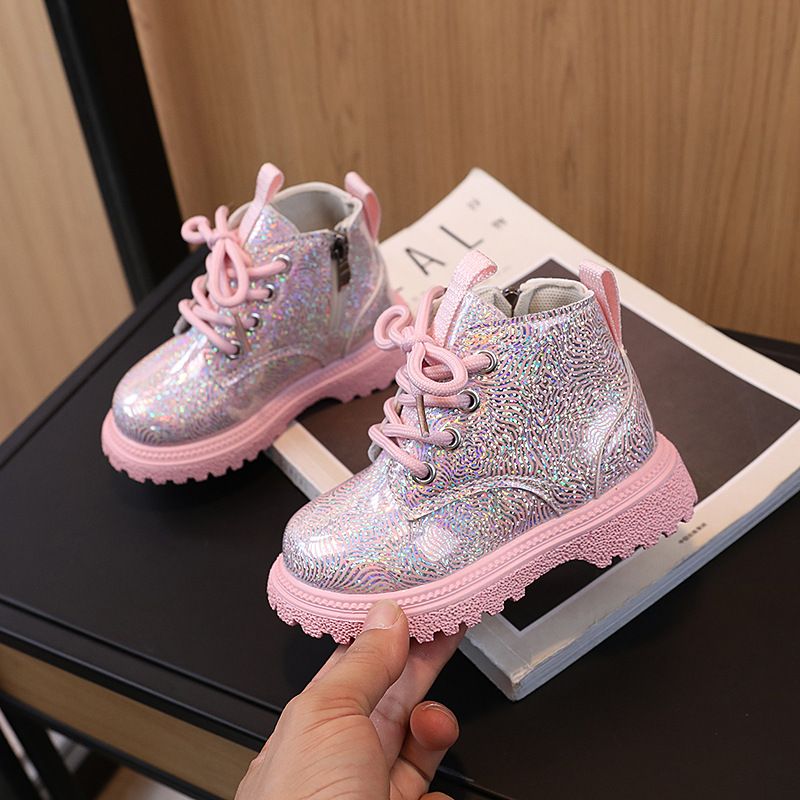 Autumn New Style Little Girl's Stylish Shiny Leather Martin Boots Low Cut Versatile Short Boots Trend