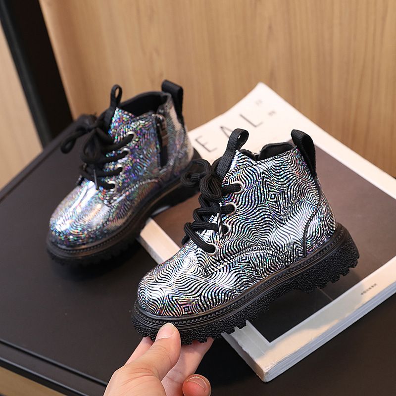 Autumn New Style Little Girl's Stylish Shiny Leather Martin Boots Low Cut Versatile Short Boots Trend