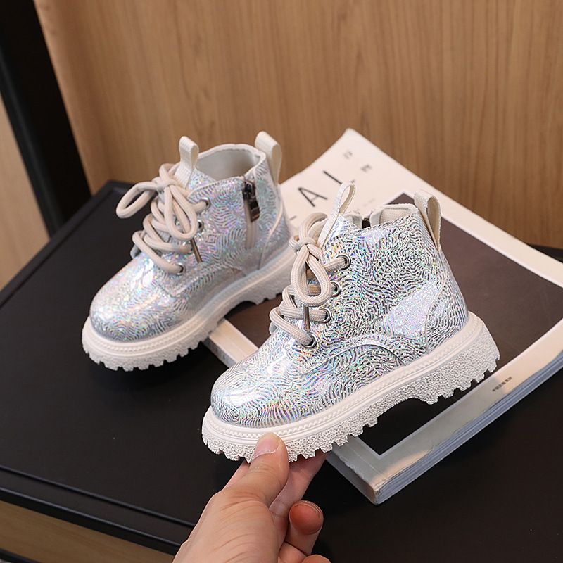 Autumn New Style Little Girl's Stylish Shiny Leather Martin Boots Low Cut Versatile Short Boots Trend