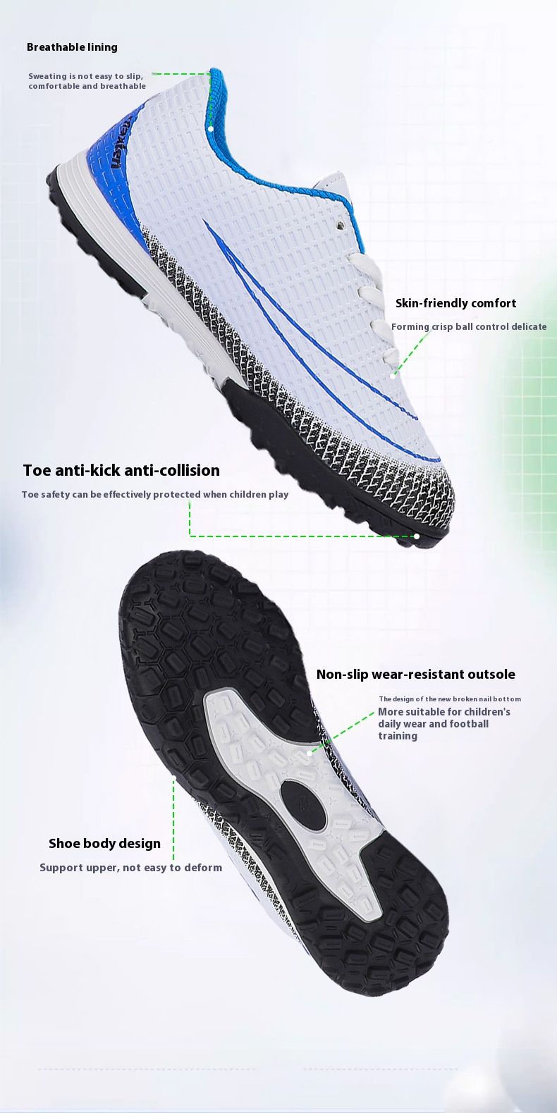 Soccer Football Shoe New Fashionable Tick Kids' Football Shoes Cristiano Ronaldo Assassin Artificial Ground Turf Indoor Sneakers Breathable Anti-Collision Sneakers