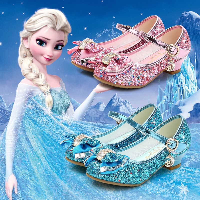 Dress Shoes Autumn New Girls' Small High-Heeled Leather Shoes Sparkling Shoe upper with Bow Decoration for Children's Dance Shoes