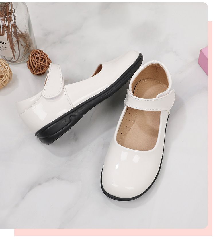 Girl's Leather Shoes Black White Children Performing Shoes Spring Autumn New Style Princess Dress Shoes for Middle Aged Children Elementary School Student Shoes