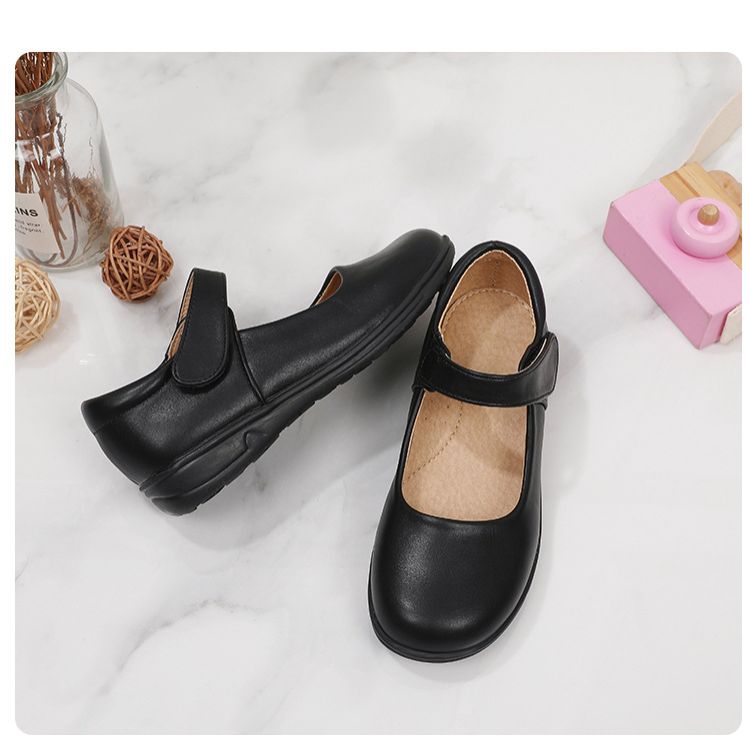 Girl's Leather Shoes Black White Children Performing Shoes Spring Autumn New Style Princess Dress Shoes for Middle Aged Children Elementary School Student Shoes