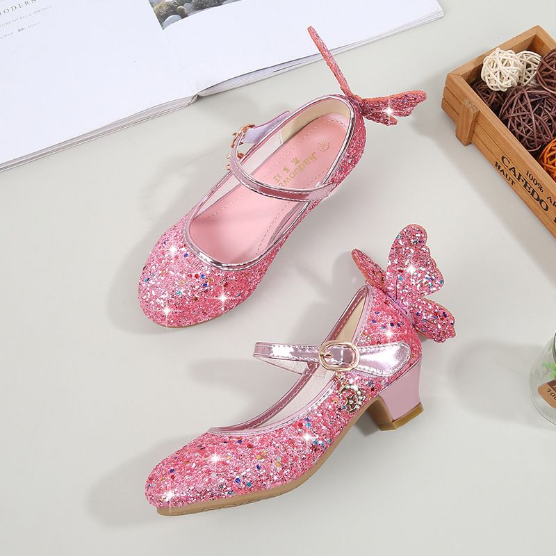Dress Shoes Girls' High Heels Princess Leather Shoes New Spring Autumn Children's Shoes Children's Performance Shoes Girl'S Crystal Shoes