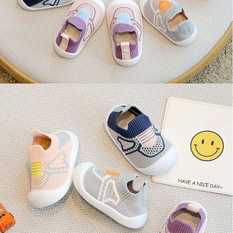 Baby Shoes Spring Autumn Children's Breathable Indoor And Outdoor Shoes Baby Soft Sole Anti-Collision Walking Shoes Fashionable Flyknit Mesh Shoes for Boys Girls