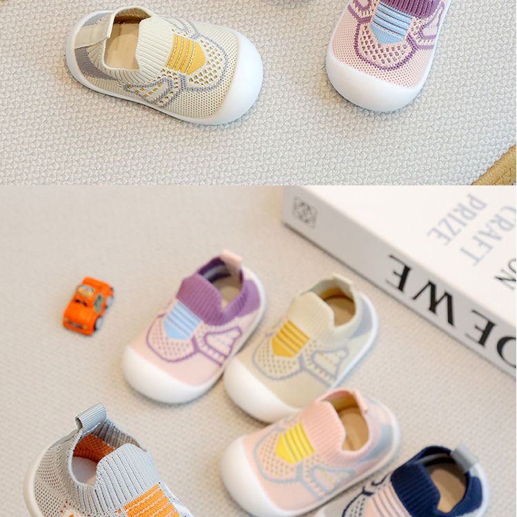 Baby Shoes Spring Autumn Children's Breathable Indoor And Outdoor Shoes Baby Soft Sole Anti-Collision Walking Shoes Fashionable Flyknit Mesh Shoes for Boys Girls