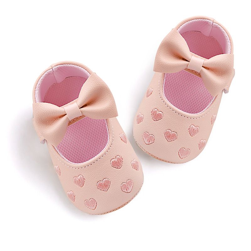 Baby Shoes Spring Autumn Embroidered Peach Heart Bow Baby Shoe Prewalker 0-1 Year Old Baby Boys Girls Soft Soled Shoes