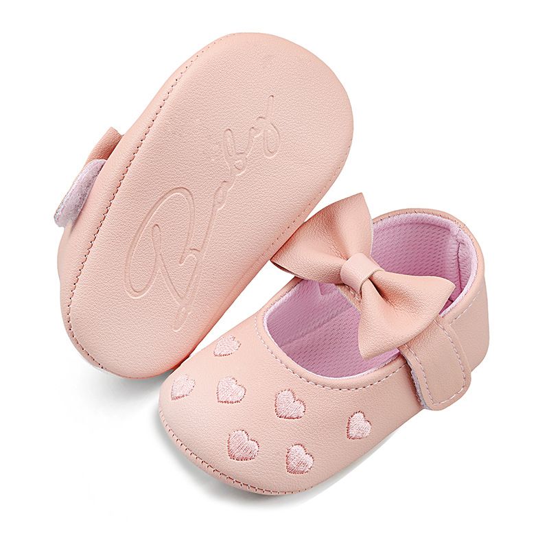 Baby Shoes Spring Autumn Embroidered Peach Heart Bow Baby Shoe Prewalker 0-1 Year Old Baby Boys Girls Soft Soled Shoes