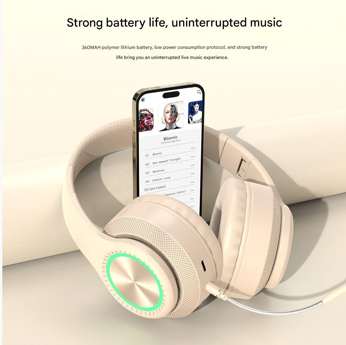 Headphone Sports Headphone Wireless Bluetooth Detachable Microphone RGB Lighting Noise Reduction CD Pattern Large Ear Cover Head Mounted Bluetooth Wireless Gaming Headphones