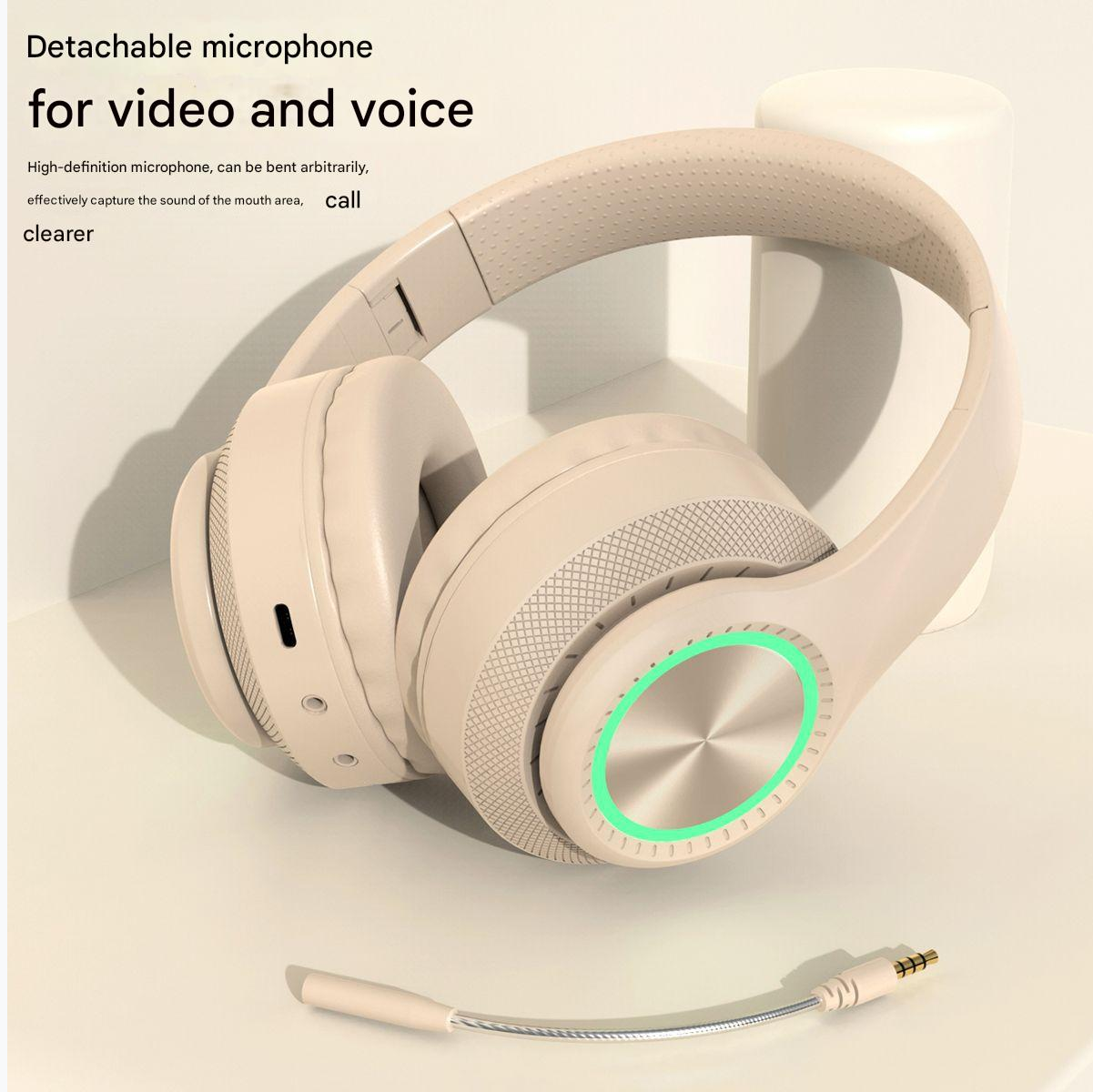 Headphone Sports Headphone Wireless Bluetooth Detachable Microphone RGB Lighting Noise Reduction CD Pattern Large Ear Cover Head Mounted Bluetooth Wireless Gaming Headphones