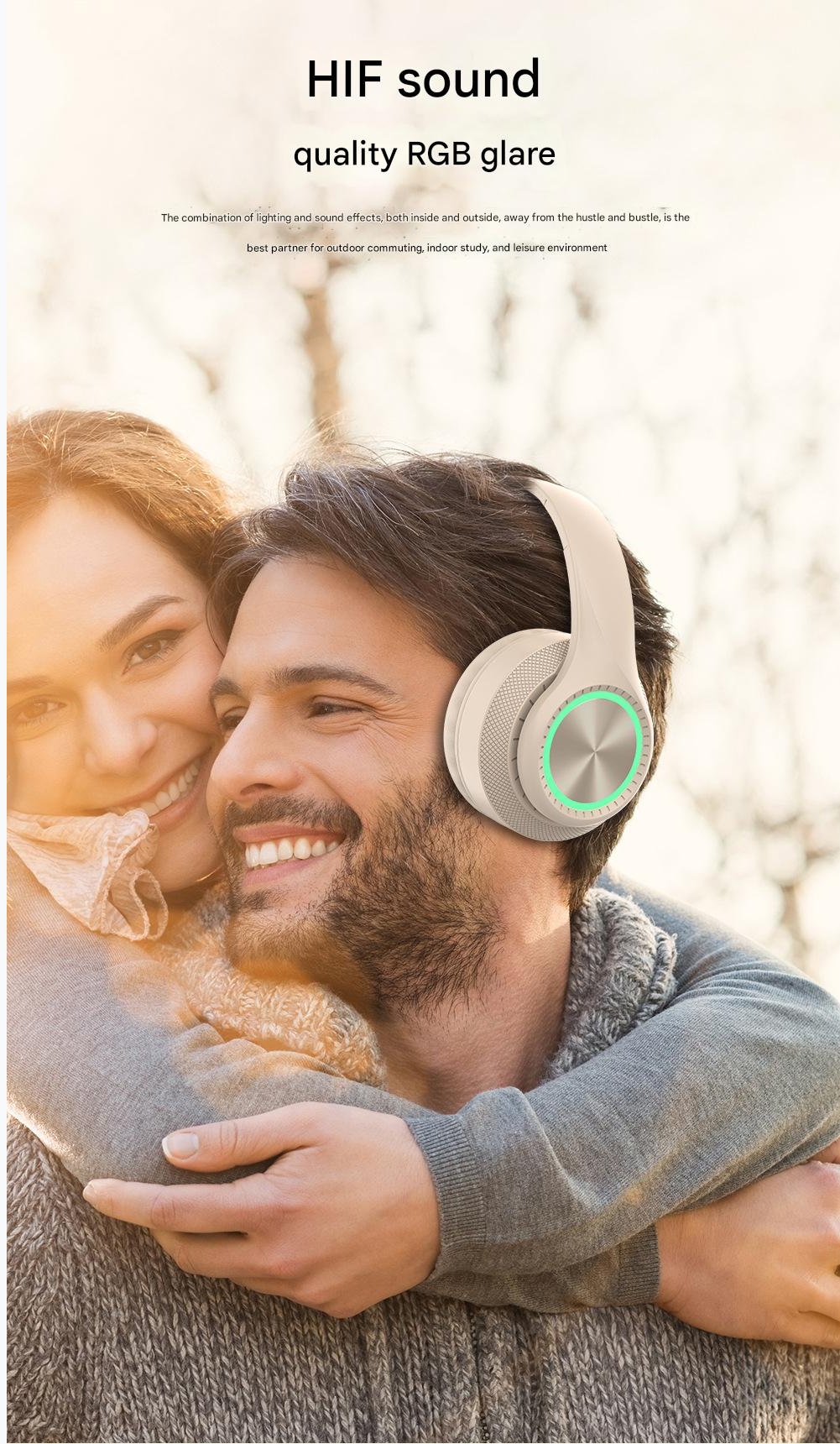 Headphone Sports Headphone Wireless Bluetooth Detachable Microphone RGB Lighting Noise Reduction CD Pattern Large Ear Cover Head Mounted Bluetooth Wireless Gaming Headphones