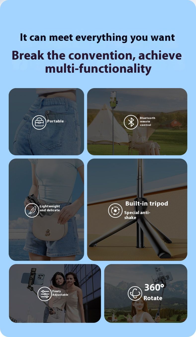 Selfie Stick Outdoor Selfie Stick Tripod Selfie Stick Wireless Selfie Stick Phone Selfie Light Mini Selfie Stick Tripod Portable Travel Photography Tool Handheld Mobile Phone Live Streaming Stand Vlog