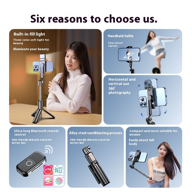Selfie Stick Outdoor Selfie Stick Tripod Selfie Stick Wireless Selfie Stick Phone Selfie Light Handheld Mini Selfie Stick Bluetooth Fill Light Travel Portable Mobile Phone Holder Camera Artifact
