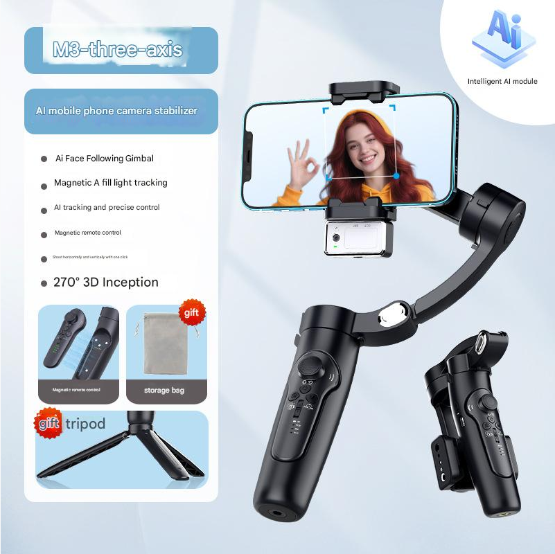 Stabilizer Gimbal Stabilizer Handheld Mobile Stabilizer Three-Axis Anti Shake Gimbal Handheld Shooting Live AI Face Tracking Detachable Remote Control