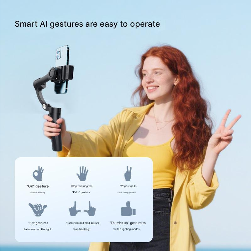 Stabilizer Gimbal Stabilizer Handheld Mobile Stabilizer Three-Axis Anti Shake Gimbal Handheld Shooting Live AI Face Tracking Detachable Remote Control