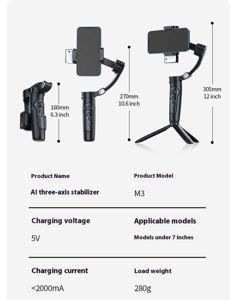 Stabilizer Gimbal Stabilizer Handheld Mobile Stabilizer Three-Axis Anti Shake Gimbal Handheld Shooting Live AI Face Tracking Detachable Remote Control