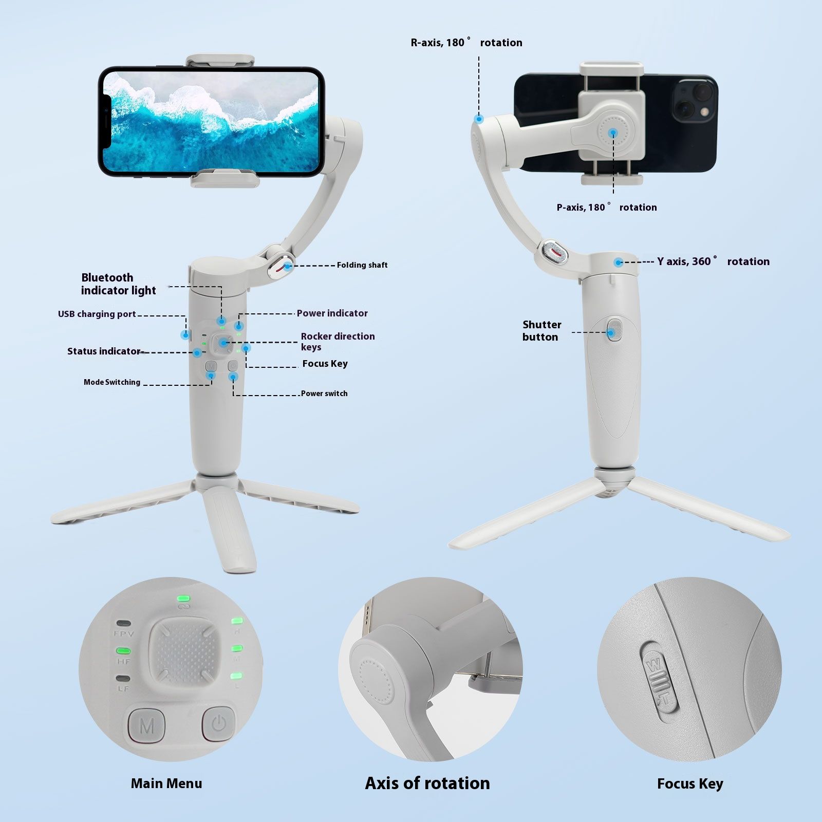 Stabilizer Gimbal Stabilizer Handheld Handheld Gimbal Three-Axis Mobile Phone Stabilizer Anti Shake Intelligent Face Tracking Photography Live Broadcast Stabilizer