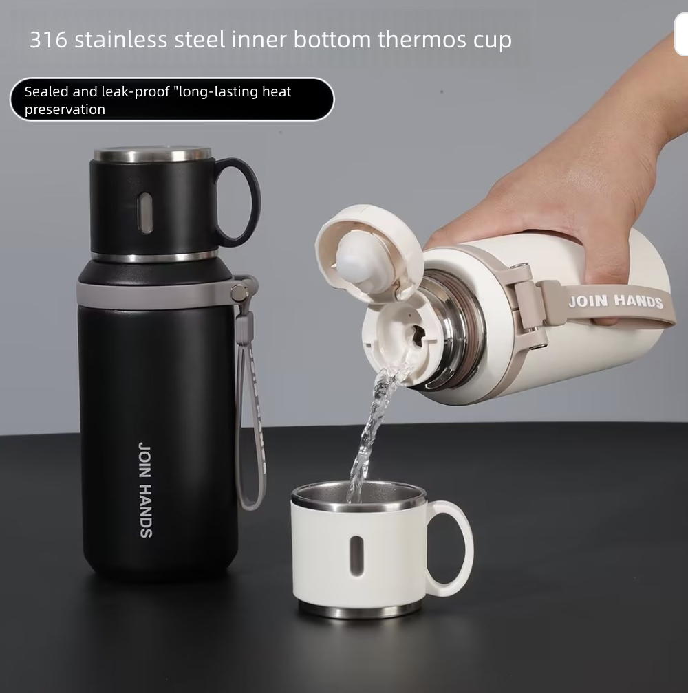 Vacuum Flask Vacuum Bottle Vacuum Thermos Vacuum Cup 316 Stainless Steel with Lifting Rope Large Capacity Vacuum Insulation Tea Water Separation Outdoor Portable Sealing Kettle