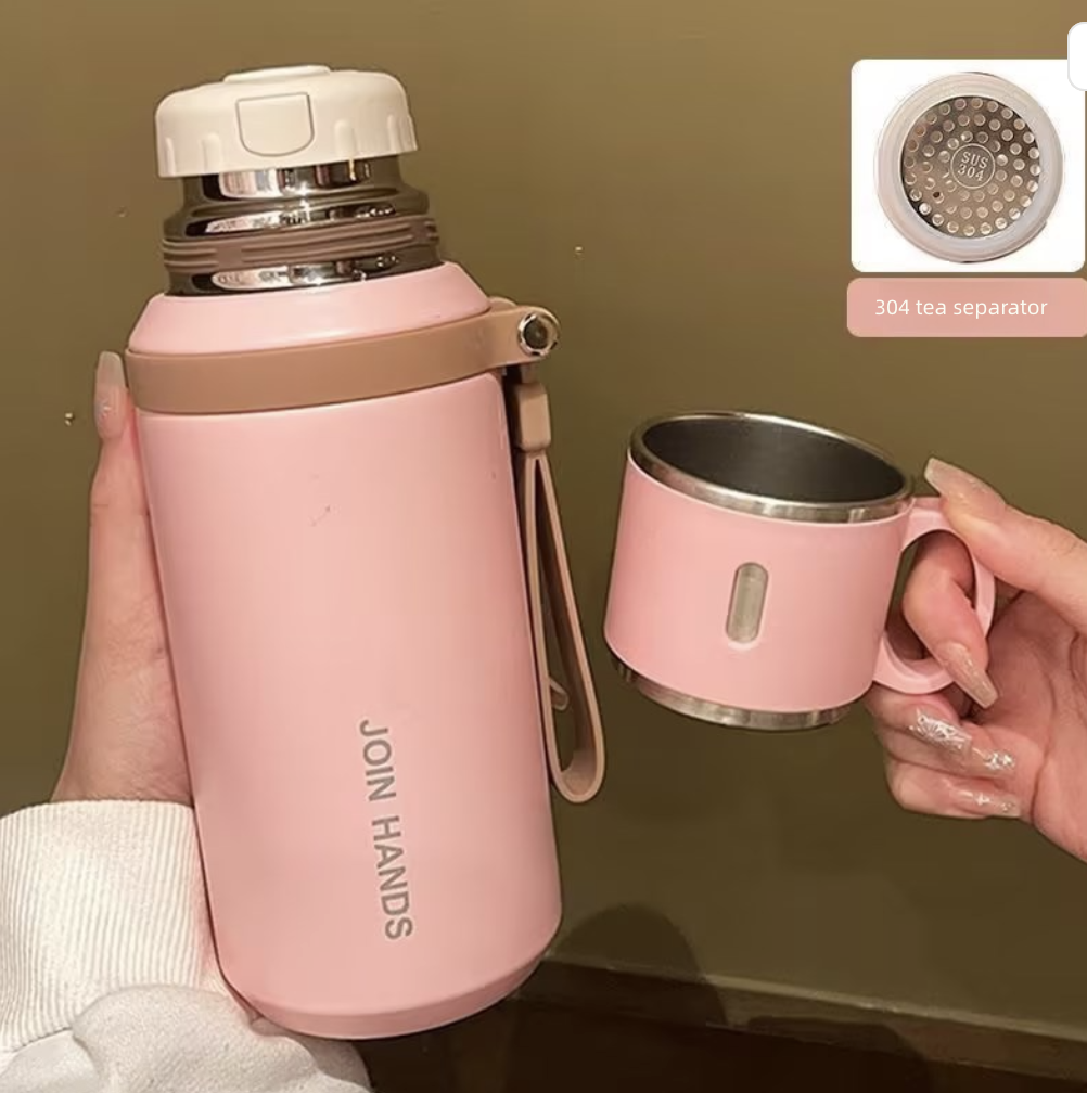 Vacuum Flask Vacuum Bottle Vacuum Thermos Vacuum Cup 316 Stainless Steel with Lifting Rope Large Capacity Vacuum Insulation Tea Water Separation Outdoor Portable Sealing Kettle