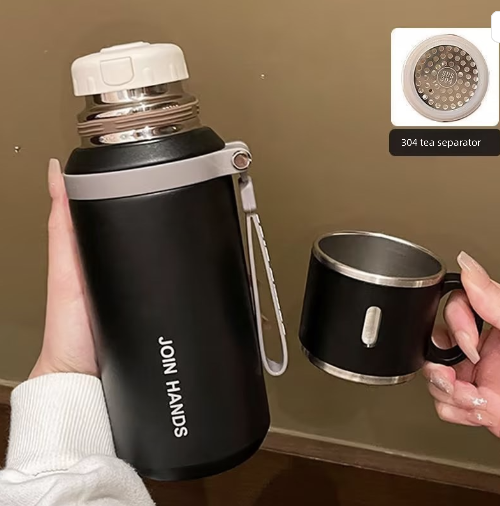 Vacuum Flask Vacuum Bottle Vacuum Thermos Vacuum Cup 316 Stainless Steel with Lifting Rope Large Capacity Vacuum Insulation Tea Water Separation Outdoor Portable Sealing Kettle