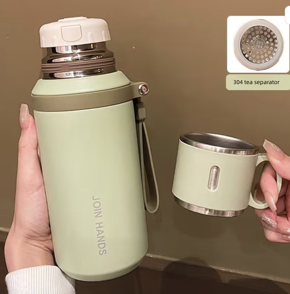 Vacuum Flask Vacuum Bottle Vacuum Thermos Vacuum Cup 316 Stainless Steel with Lifting Rope Large Capacity Vacuum Insulation Tea Water Separation Outdoor Portable Sealing Kettle