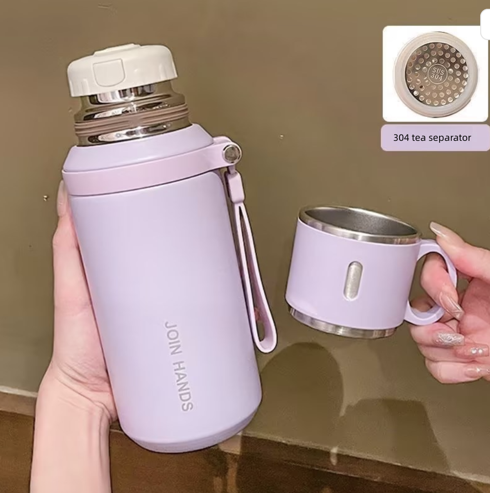 Vacuum Flask Vacuum Bottle Vacuum Thermos Vacuum Cup 316 Stainless Steel with Lifting Rope Large Capacity Vacuum Insulation Tea Water Separation Outdoor Portable Sealing Kettle