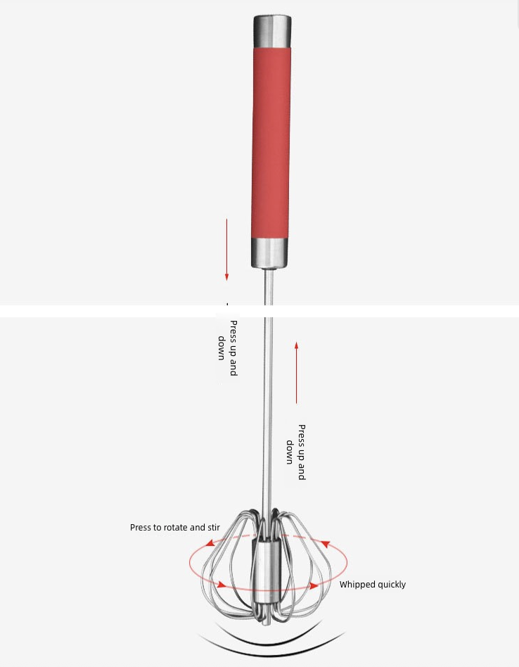 Mixer Egg Beater Press Type Semi-Automatic Rotary Egg Beater Stainless Steel Whisk Hand Blender Egg Cream Stirring Cream Baking Manual Mixer Kitchen Tool Bakeware Baking Tools Pastry Utensils