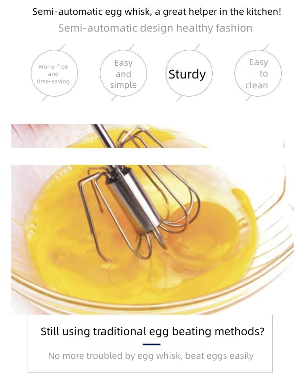 Mixer Egg Beater Press Type Semi-Automatic Rotary Egg Beater Stainless Steel Whisk Hand Blender Egg Cream Stirring Cream Baking Manual Mixer Kitchen Tool Bakeware Baking Tools Pastry Utensils