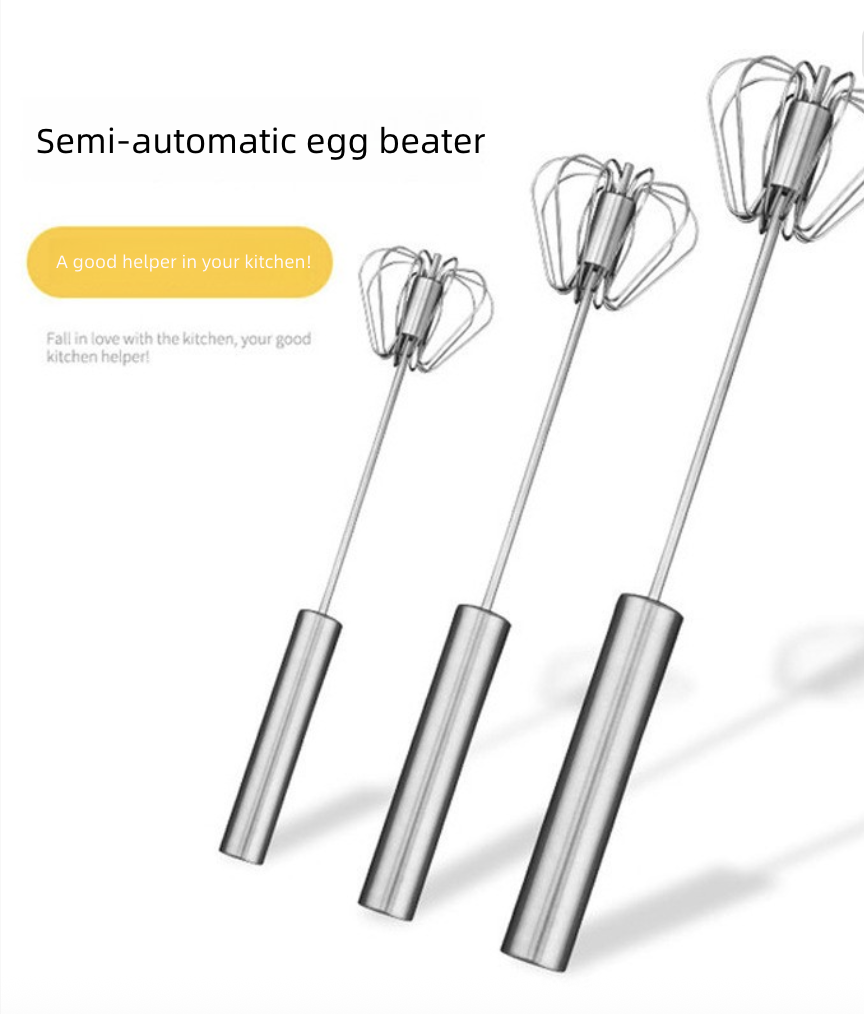 Mixer Egg Beater Press Type Semi-Automatic Rotary Egg Beater Stainless Steel Whisk Hand Blender Egg Cream Stirring Cream Baking Manual Mixer Kitchen Tool Bakeware Baking Tools Pastry Utensils