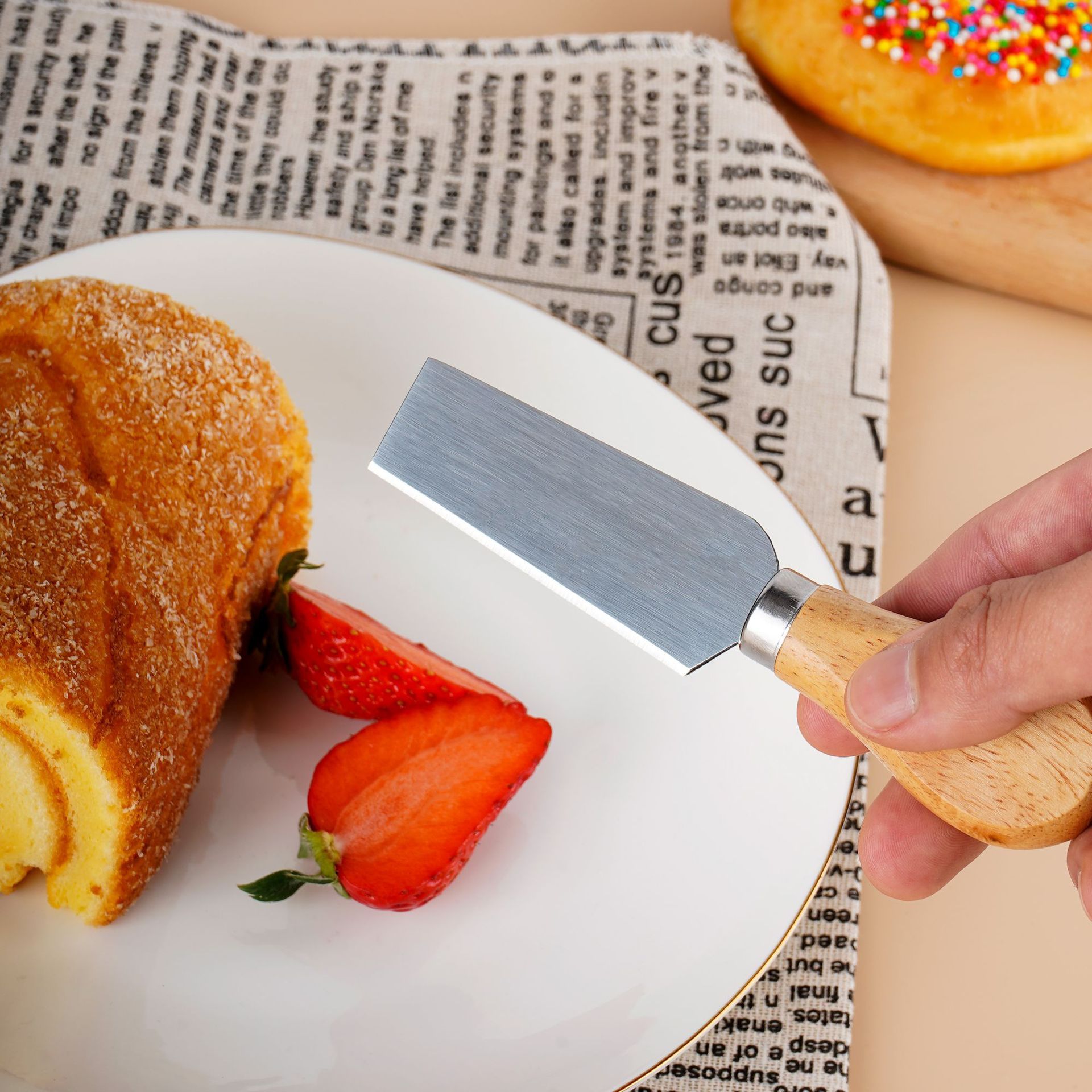 Stainless Steel Wooden Handle Cheese Knife Butter Pizza Knife Cake Tool Cheese Knife Fork Set Kitchen Dining Utensils Gadgets Cheese Tools
