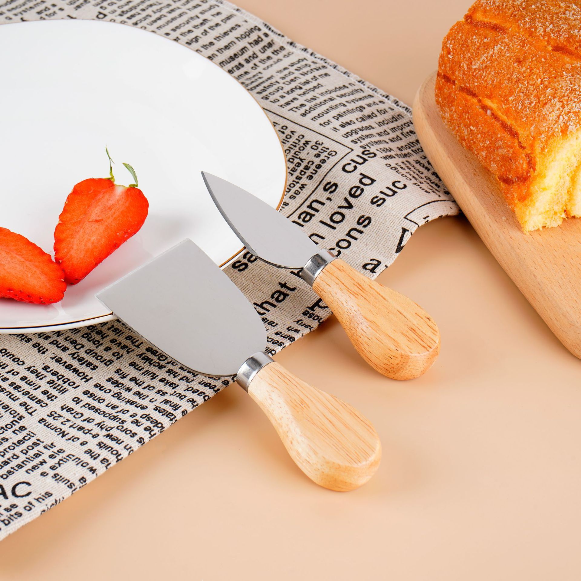 Stainless Steel Wooden Handle Cheese Knife Butter Pizza Knife Cake Tool Cheese Knife Fork Set Kitchen Dining Utensils Gadgets Cheese Tools
