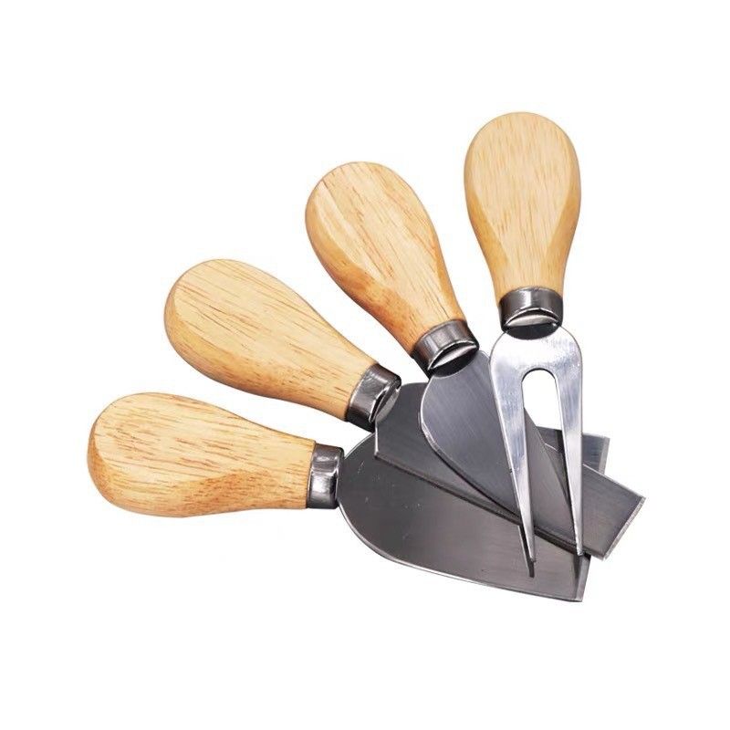 Stainless Steel Wooden Handle Cheese Knife Butter Pizza Knife Cake Tool Cheese Knife Fork Set Kitchen Dining Utensils Gadgets Cheese Tools