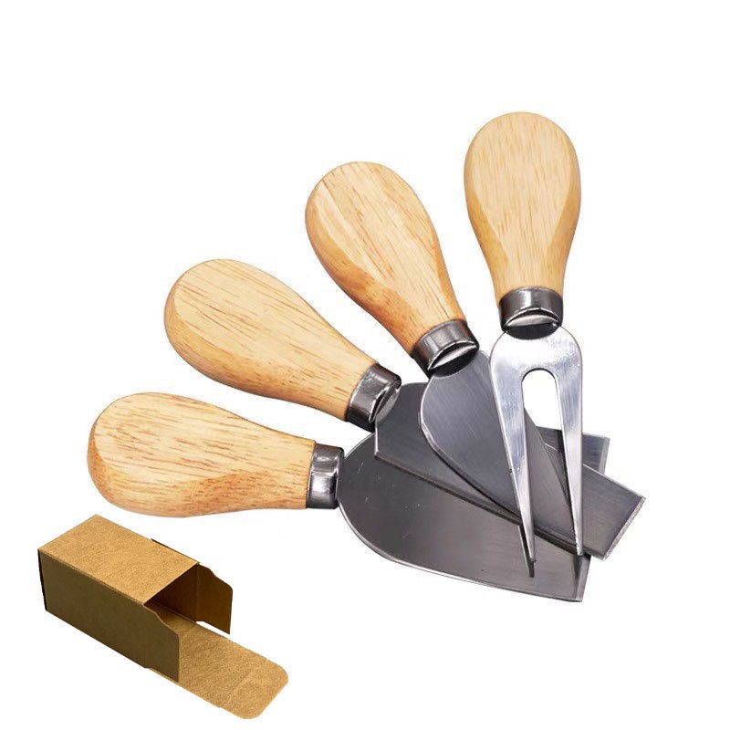 Stainless Steel Wooden Handle Cheese Knife Butter Pizza Knife Cake Tool Cheese Knife Fork Set Kitchen Dining Utensils Gadgets Cheese Tools