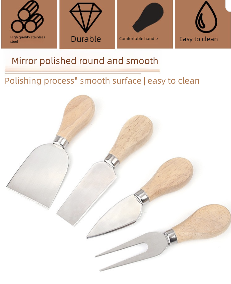 Stainless Steel Wooden Handle Cheese Knife Butter Pizza Knife Cake Tool Cheese Knife Fork Set Kitchen Dining Utensils Gadgets Cheese Tools