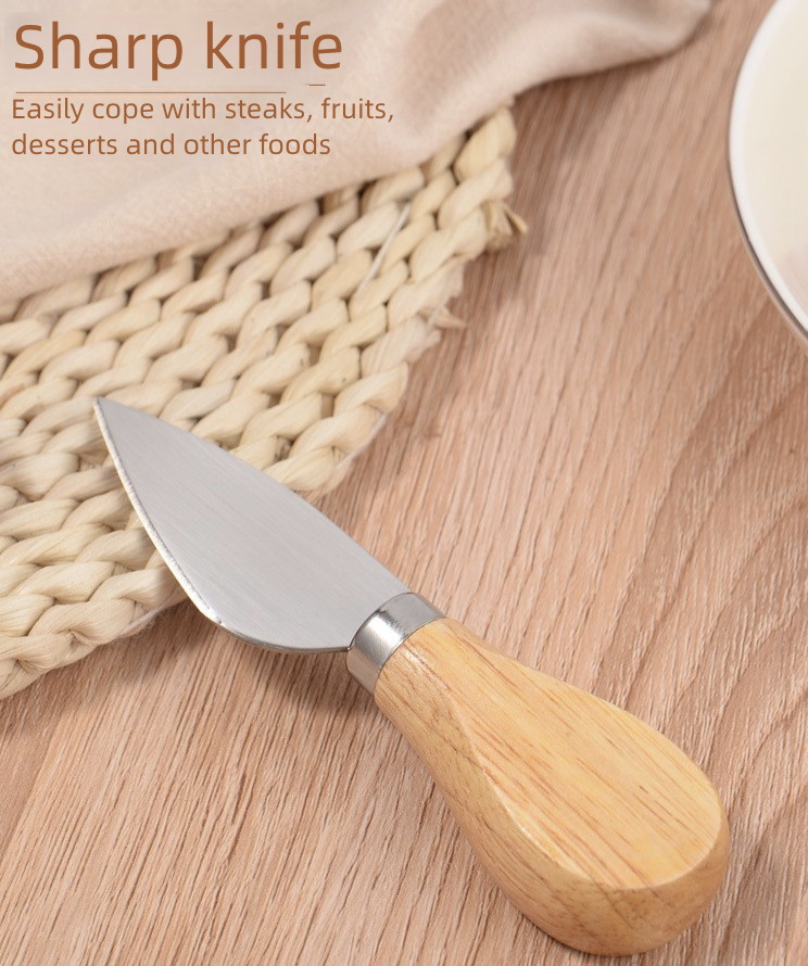 Stainless Steel Wooden Handle Cheese Knife Butter Pizza Knife Cake Tool Cheese Knife Fork Set Kitchen Dining Utensils Gadgets Cheese Tools