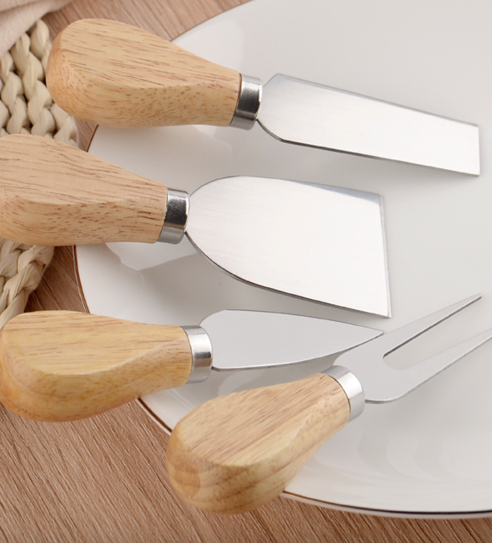 Stainless Steel Wooden Handle Cheese Knife Butter Pizza Knife Cake Tool Cheese Knife Fork Set Kitchen Dining Utensils Gadgets Cheese Tools