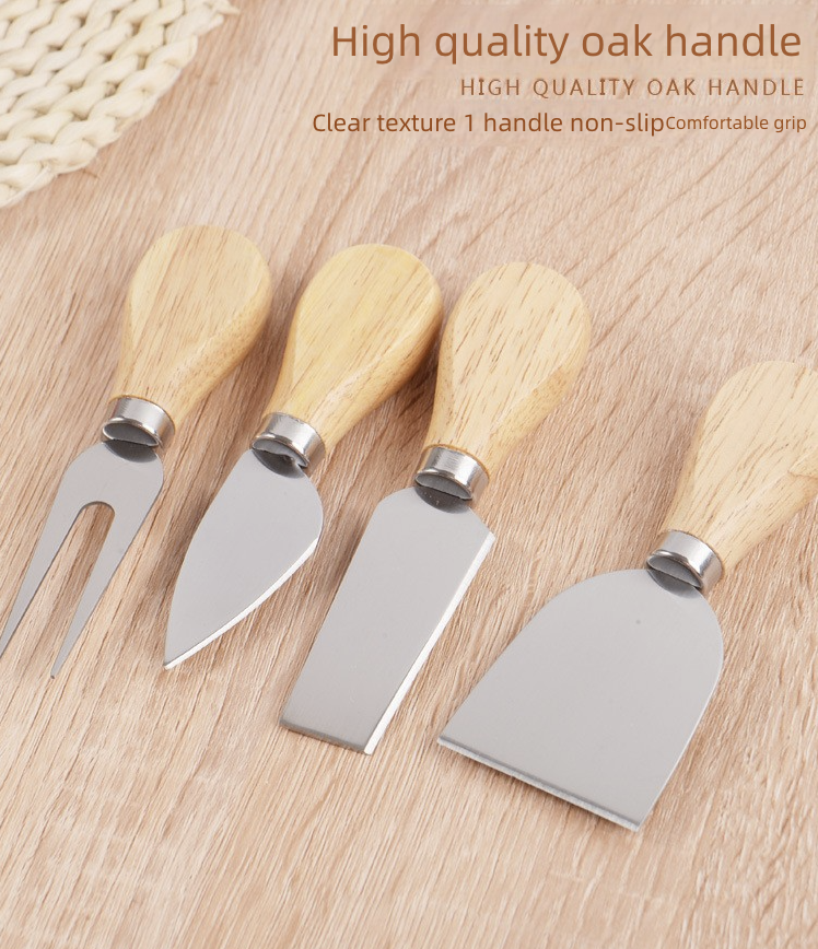Stainless Steel Wooden Handle Cheese Knife Butter Pizza Knife Cake Tool Cheese Knife Fork Set Kitchen Dining Utensils Gadgets Cheese Tools