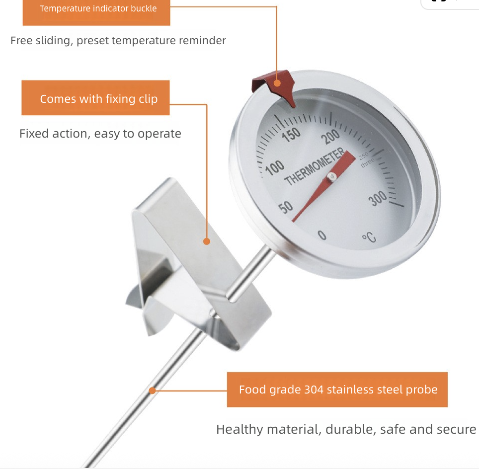 Oil Temperature Gauge for Kitchen Use Food Temperature Gauge Frying Pot Oil Temperature Gauge Thermometers