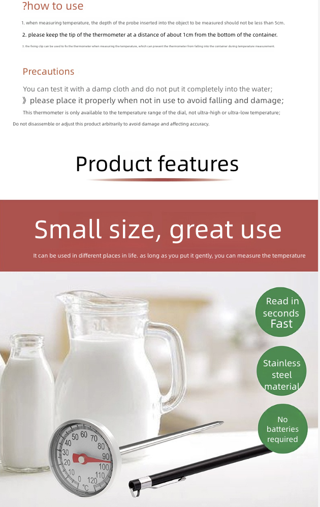 Thermometer Milk Coffee Thermometer for Making Milk Foam Kitchen Baking Household Thermometer for Baby Bottles Water Temperature Gauge