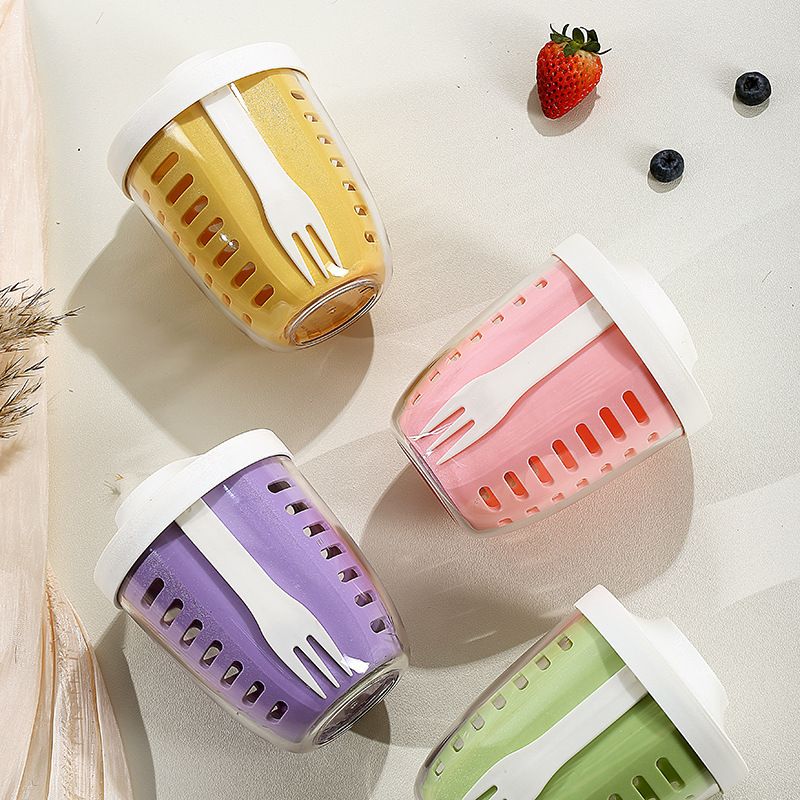 Salad Cup Picnic Fruit Cup Double-Layer Water Cup Portable Breakfast Cup for Office Workers Student Soup Cup Milk Cup Kitchen Dining Storage Travel To-Go Food Containers