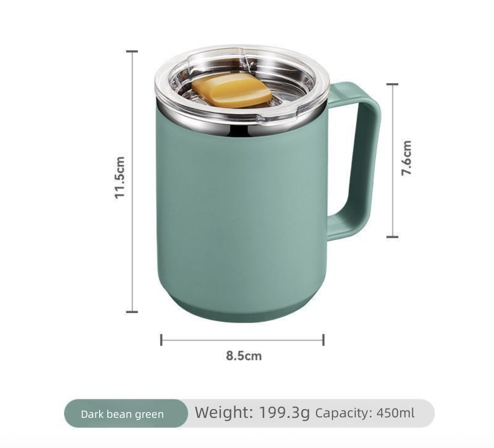 Stainless Steel Coffee Cup with Lid Household Drinking Cup Office Insulated Cup Large Capacity Kitchen Dining Dinnerware Coffee Cups Mugs
