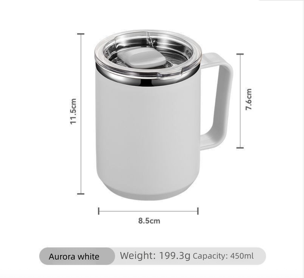 Stainless Steel Coffee Cup with Lid Household Drinking Cup Office Insulated Cup Large Capacity Kitchen Dining Dinnerware Coffee Cups Mugs
