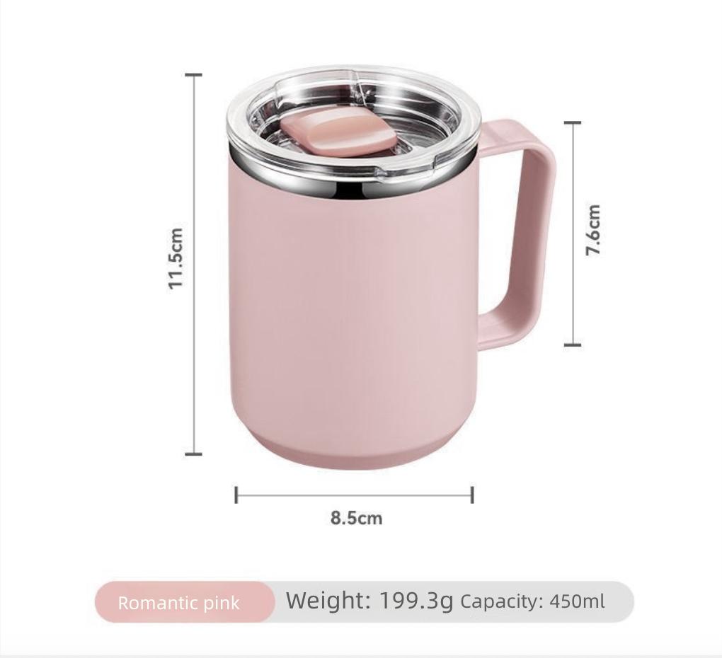 Stainless Steel Coffee Cup with Lid Household Drinking Cup Office Insulated Cup Large Capacity Kitchen Dining Dinnerware Coffee Cups Mugs