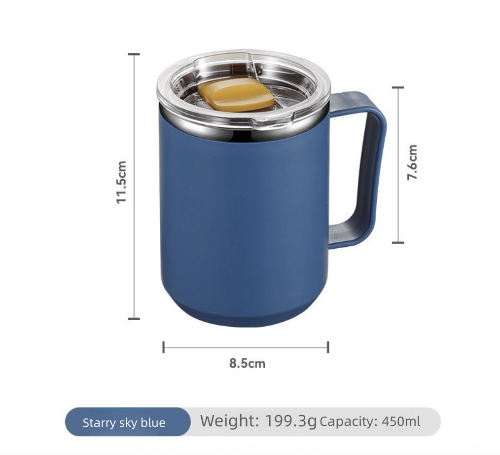 Stainless Steel Coffee Cup with Lid Household Drinking Cup Office Insulated Cup Large Capacity Kitchen Dining Dinnerware Coffee Cups Mugs