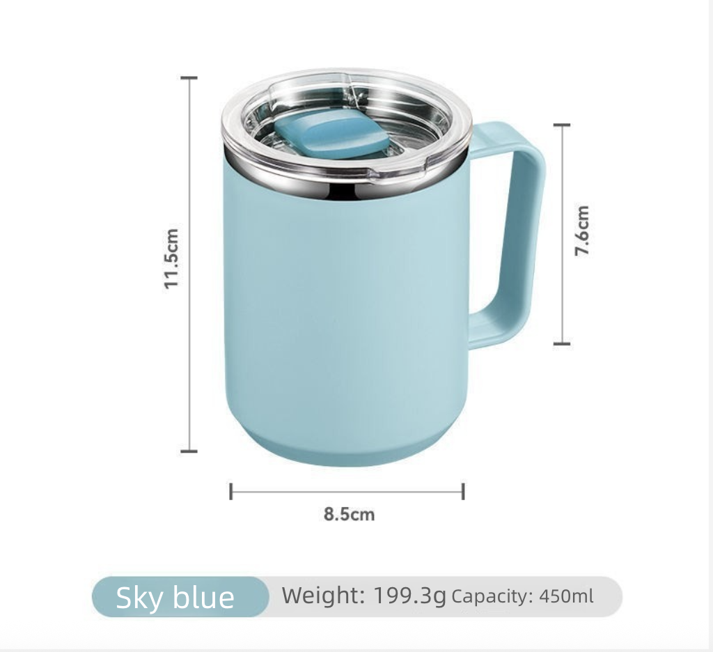 Stainless Steel Coffee Cup with Lid Household Drinking Cup Office Insulated Cup Large Capacity Kitchen Dining Dinnerware Coffee Cups Mugs