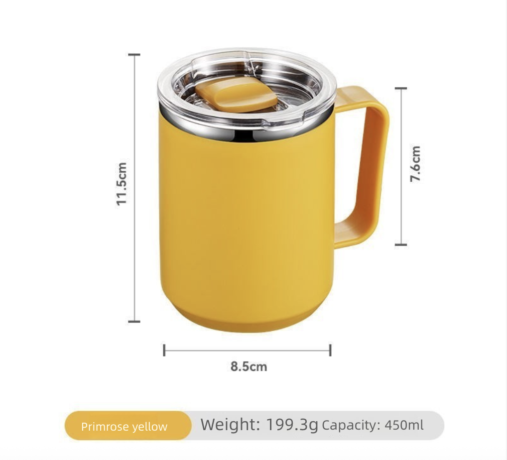 Stainless Steel Coffee Cup with Lid Household Drinking Cup Office Insulated Cup Large Capacity Kitchen Dining Dinnerware Coffee Cups Mugs