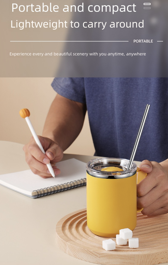 Stainless Steel Coffee Cup with Lid Household Drinking Cup Office Insulated Cup Large Capacity Kitchen Dining Dinnerware Coffee Cups Mugs