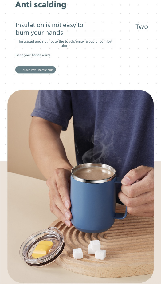 Stainless Steel Coffee Cup with Lid Household Drinking Cup Office Insulated Cup Large Capacity Kitchen Dining Dinnerware Coffee Cups Mugs