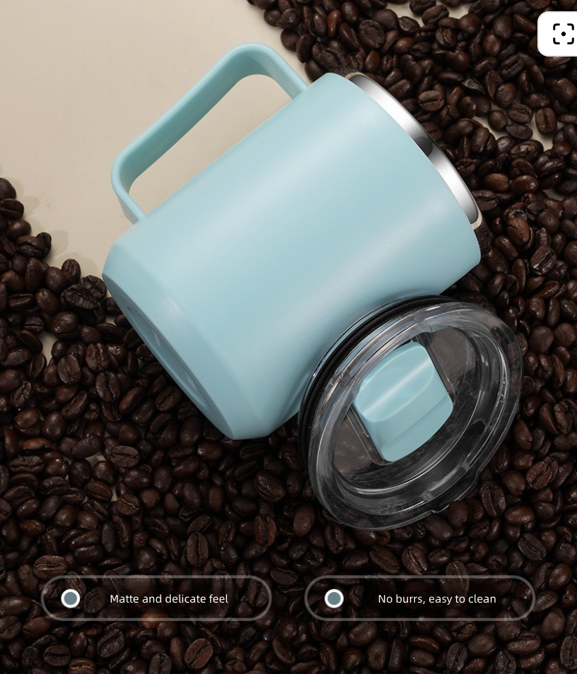 Stainless Steel Coffee Cup with Lid Household Drinking Cup Office Insulated Cup Large Capacity Kitchen Dining Dinnerware Coffee Cups Mugs