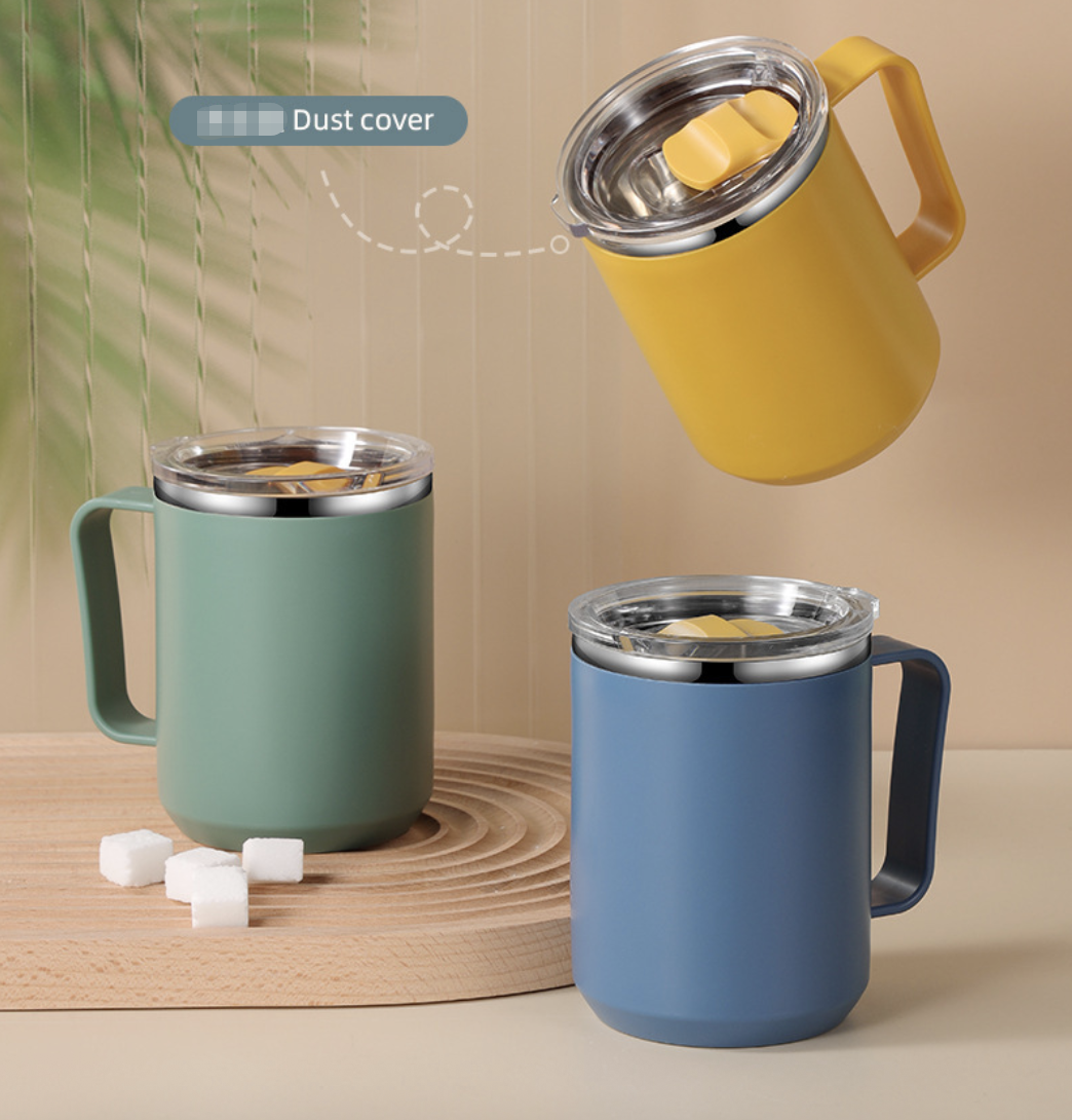 Stainless Steel Coffee Cup with Lid Household Drinking Cup Office Insulated Cup Large Capacity Kitchen Dining Dinnerware Coffee Cups Mugs